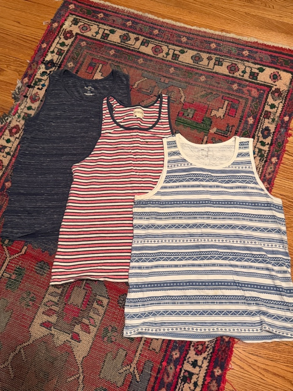 3 - Pack Men's Blue & Red Striped Tank Top - Unbranded